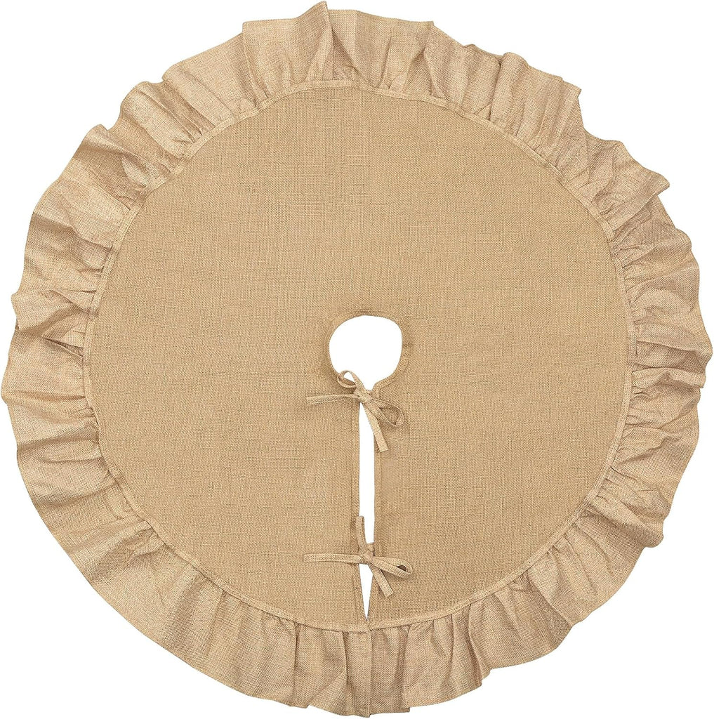 36 Inch Burlap Christmas Tree Skirt, with Ruffle Border and Bow Ties