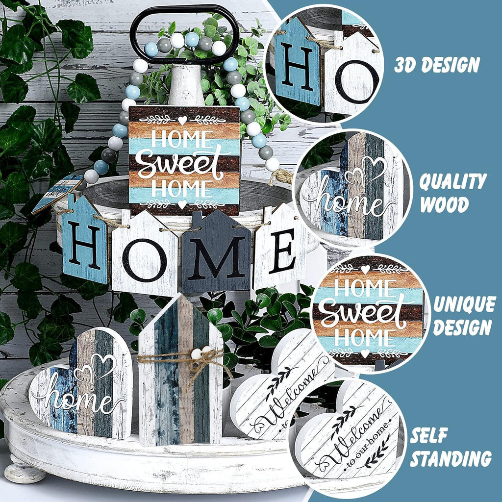 Farmhouse Tiered Tray Decor Farmhouse Home Decor Mini Signs Rustic Tiered Tray Signs Home Wood Sign Cutting - Set of 10