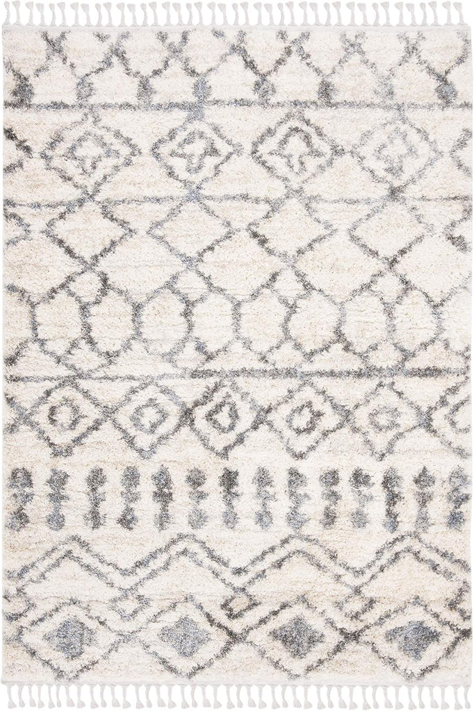 Berber Fringe Shag Collection Area Rug, Cream & Grey, Moroccan Design, Non-Shedding & Easy Care, 1.2-inch