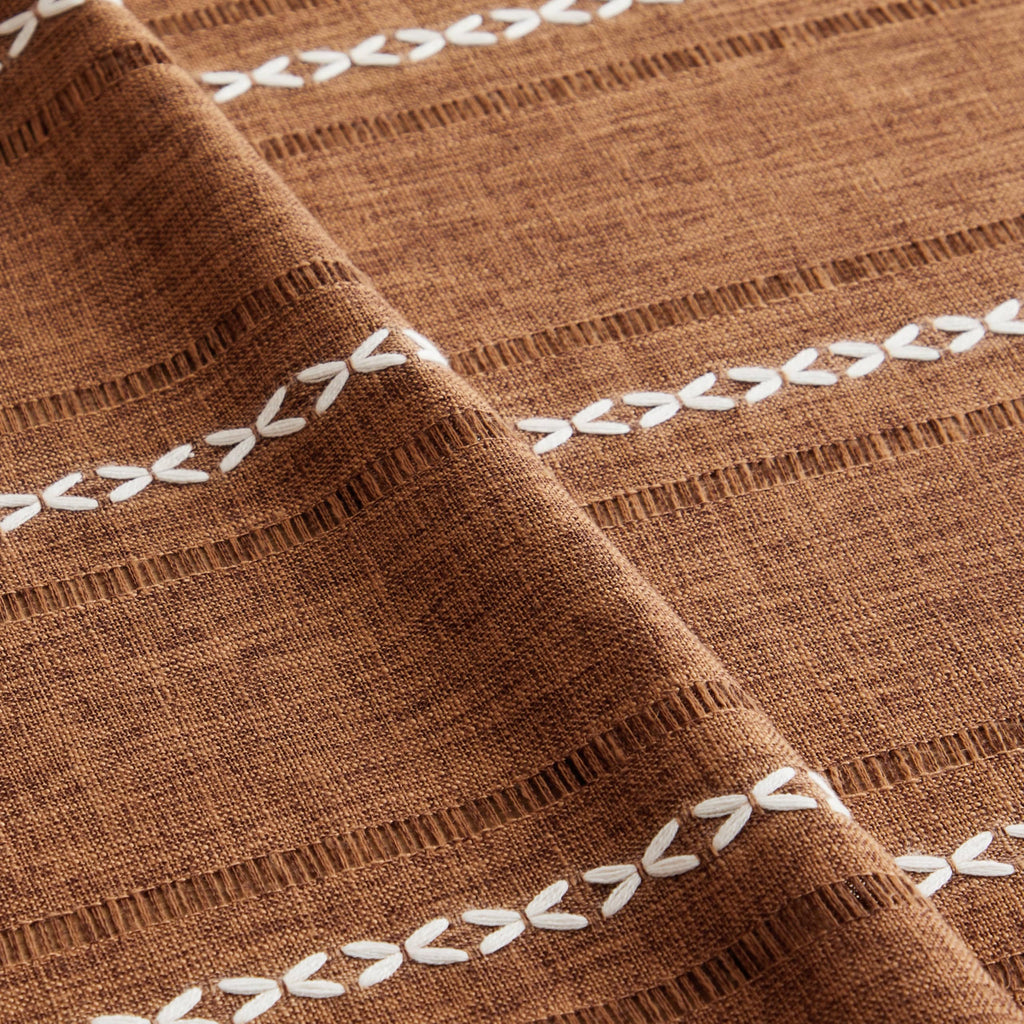 Hemstitched Striped Boho Table Cloth, 60 Inch Round Caramel