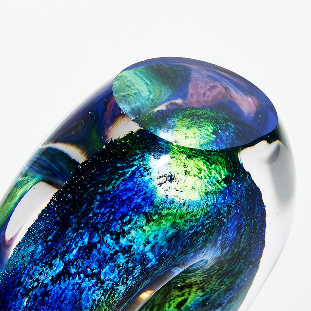 Hand Blown Abstract Hollow Tear Drop Sommerso Art Glass Sculpture Decor 11.5 inch Tall Centerpiece Table Decoration