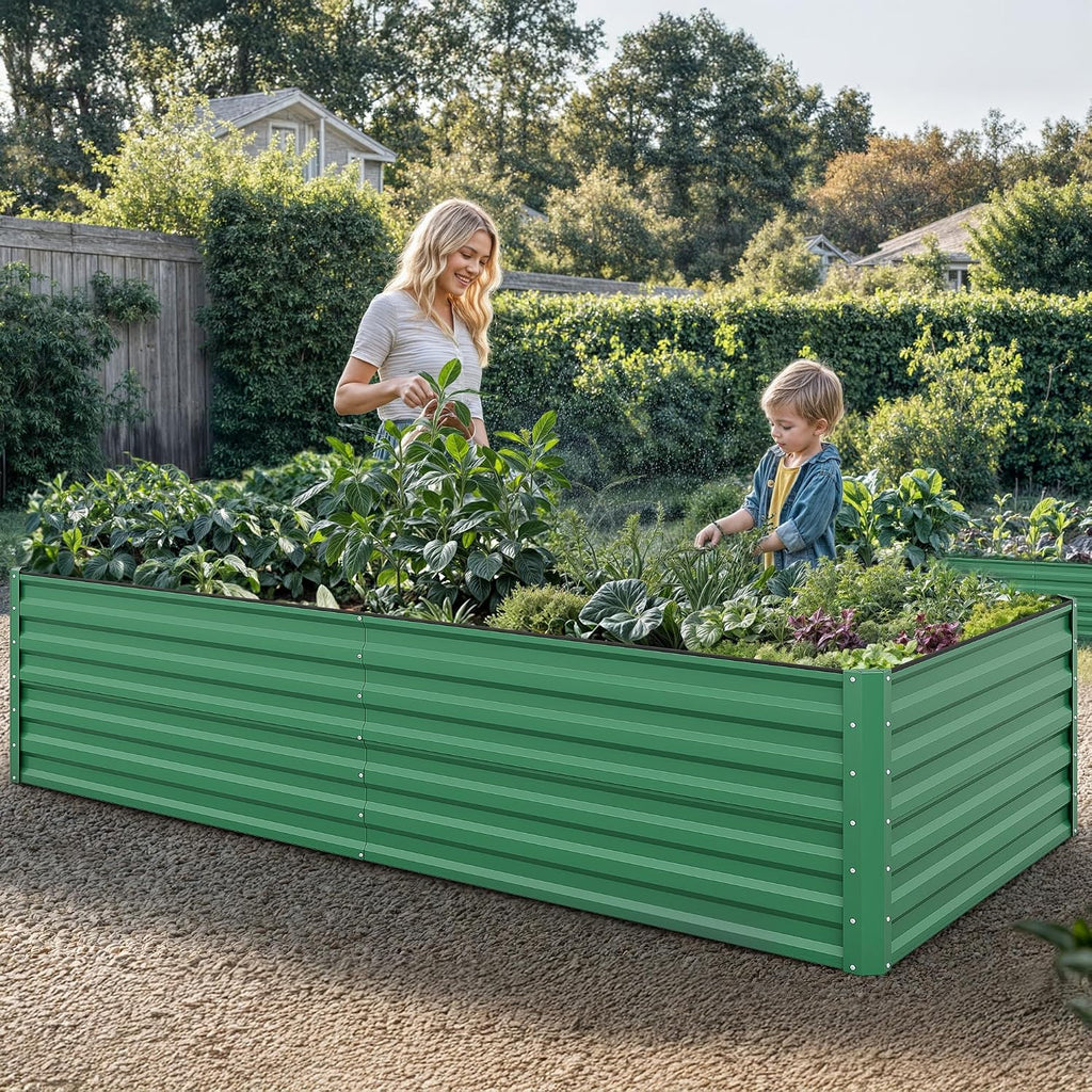 96x48x24 in Galvanized Raised Garden Bed Kit, Large Metal Planter Box with Gloves, Safety Rubber & Support Rod