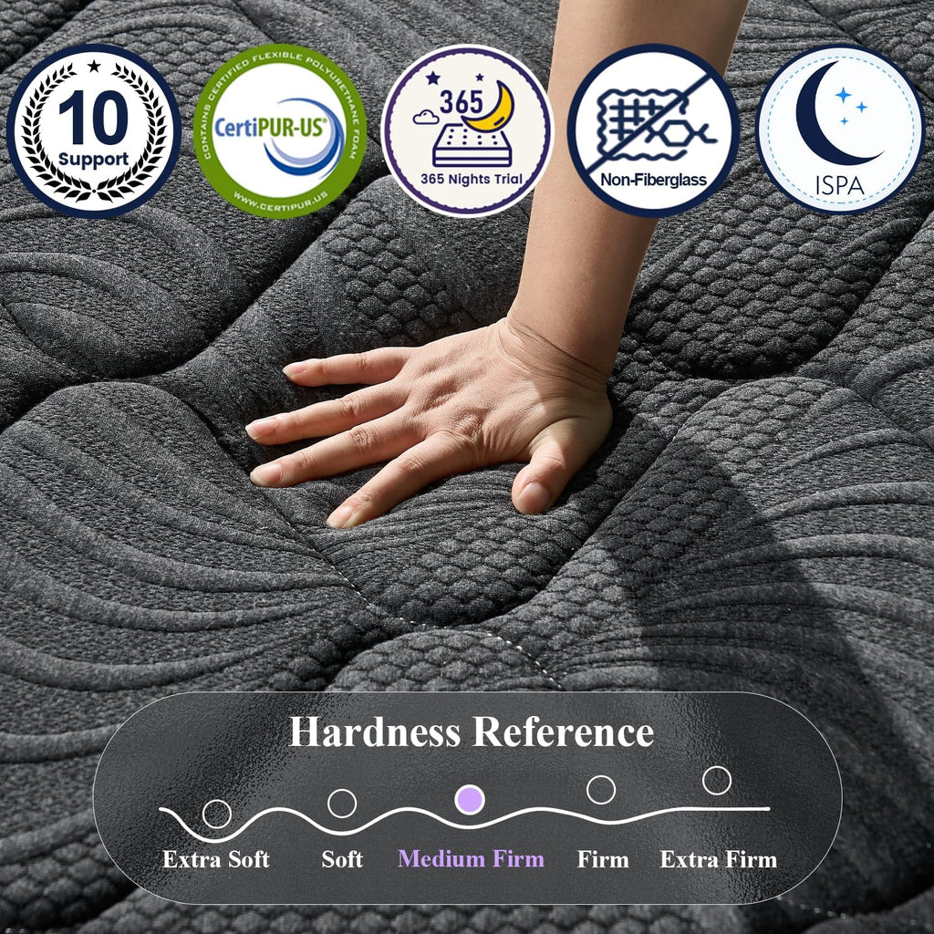 Upgraded Luxury 12 Inch Hybrid King Size Mattress in a Box, Firm Feel | Cooling Gel Memory Foam & Pocket Springs