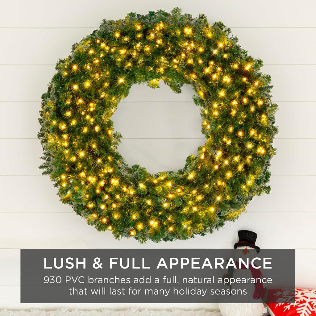 60in Large Artificial Pre-Lit Fir Christmas Wreath Holiday Accent Decoration w/ 300 LED Lights, 930 PVC Tips