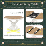 Extendable Round Dining Table for 4-8, Farmhouse 42"-54'' Expandable Kitchen Table with Removable Leaf and Pedestal