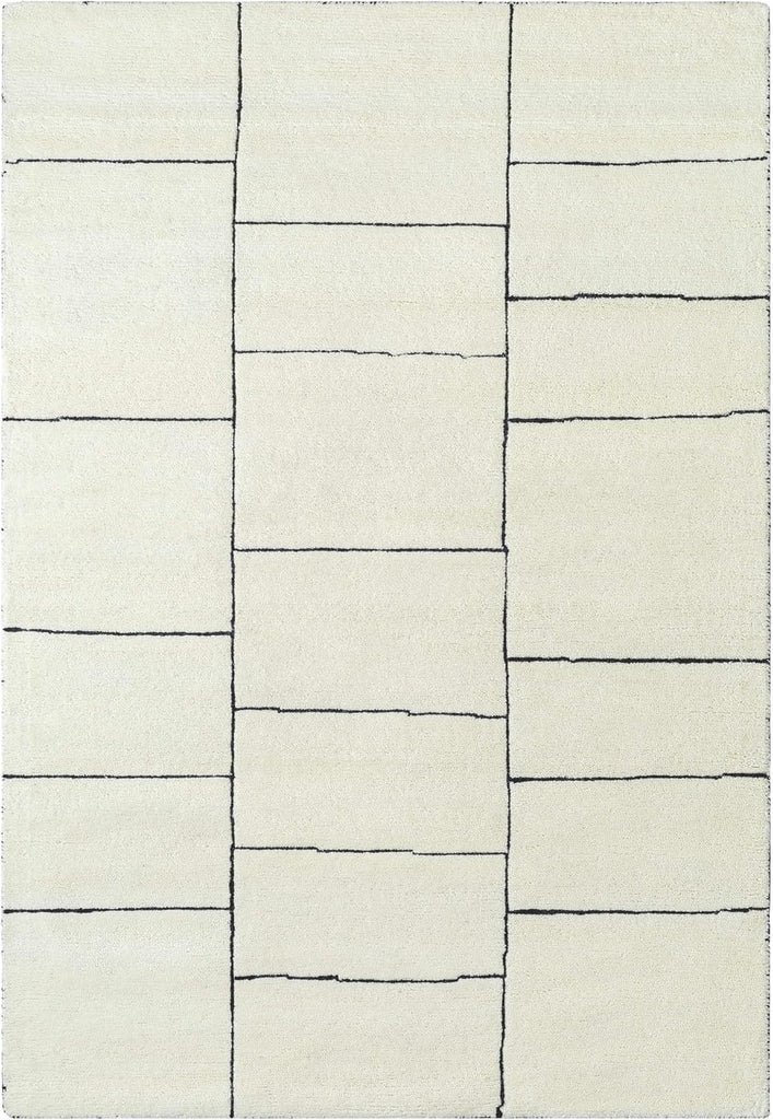 Pira Wool Living Room, Bedroom Area Rug - Geometric Striped Tile Square Abstract - Contemporary Modern Minimalist