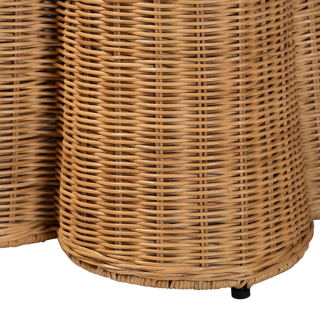 Palm Scallop Natural Rattan Console Table - Handwoven Wicker Accent Table, Coastal & Boho Décor, 36-inch Wide