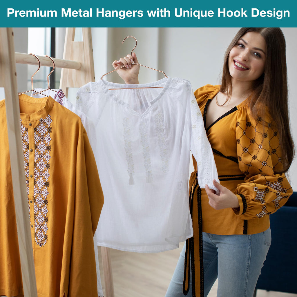 Rose Gold Metal Hangers, Heavy Duty Clothes Hangers with Non-Slip Grooves, Slim Space Saving Coat Hangers - 40 Pack