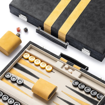 15inch Backgammon Sets for Adults, Classic Backgammon Board with Unique Checkers Dice, Faux Leather Exterior