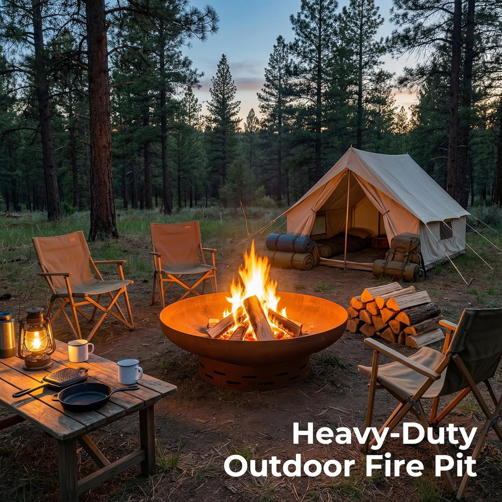 Fire Pit for Outside Wood Burning, 35.5 Inch Large Round Firepit Bowl Outdoor and Patio