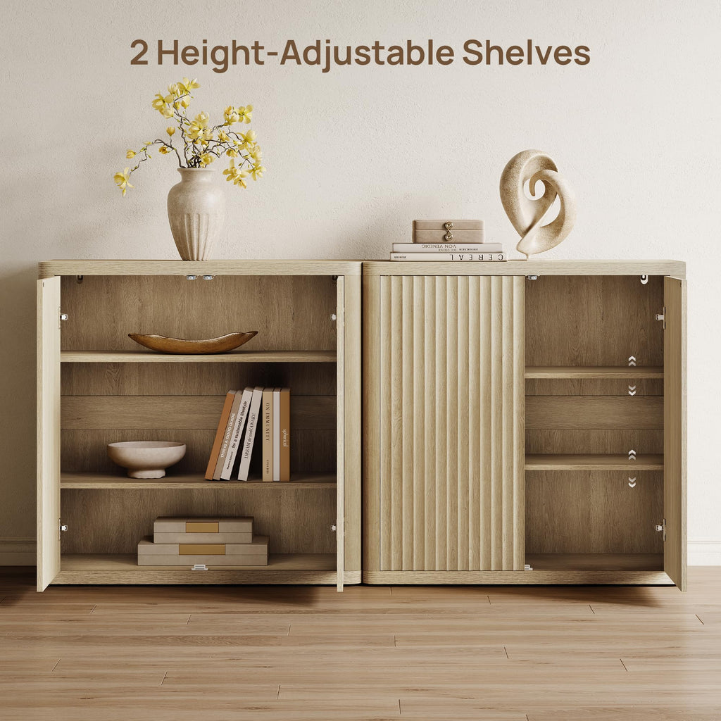 Buffet Cabinet with Storage Sideboard Accent Modern Credenza with Doors & Shelves Fluted 34.6" Tall Media Console Mid
