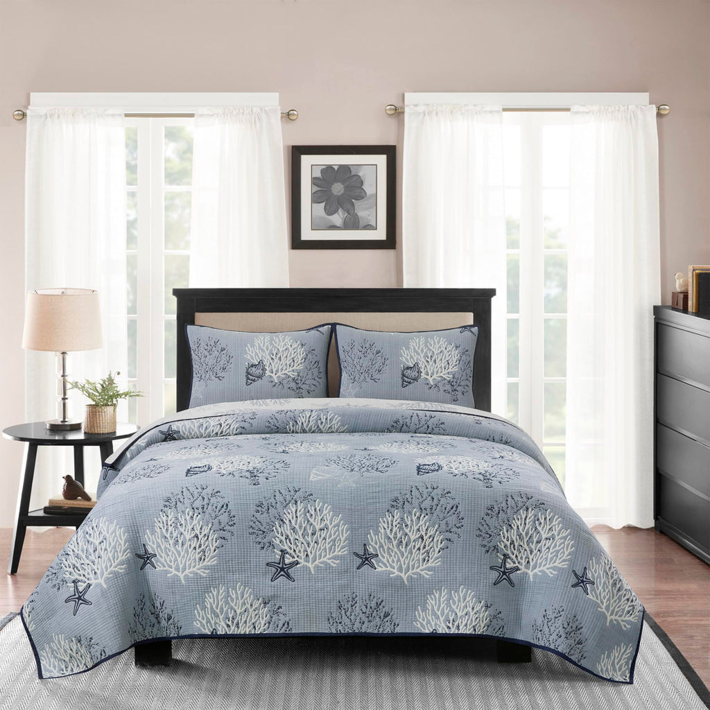 Seaside Denim Jacquard Cotton 2-Piece Quilt Set