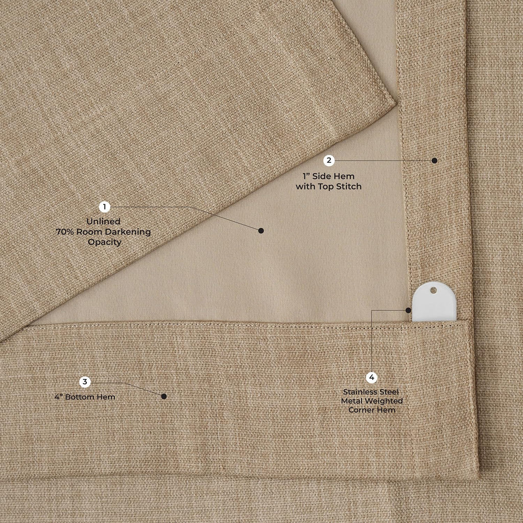 Faux Linen Extra Wide Curtains (1 Panel) - 100W X 96L, Nomad Tan