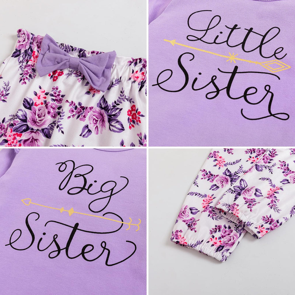 Big Sister Little Sister Matching Outfits Toddler Girl Clothes Newborn Baby Ruffle Romper Floral Pants Headband 3Pcs