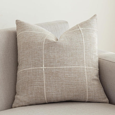 Rustic Lattice Cotton Linen Decorative Throw Pillow Cover Embroidery Square Cushion Cover Pillowcase, 20"x20")
