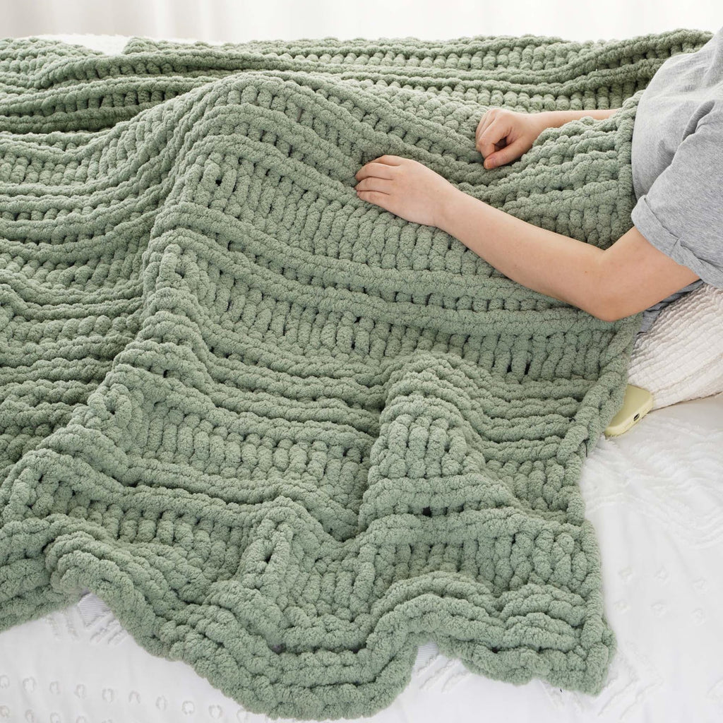 Chunky Knit Throw Blanket for Couch, 50"x60", Sage Green