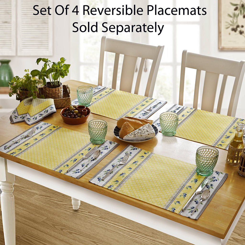 Rectangle Fabric Tablecloth, 52 x 70 Inch, Olivier Yellow and Grey Olive Print, Stain and Water Resistant Fabric