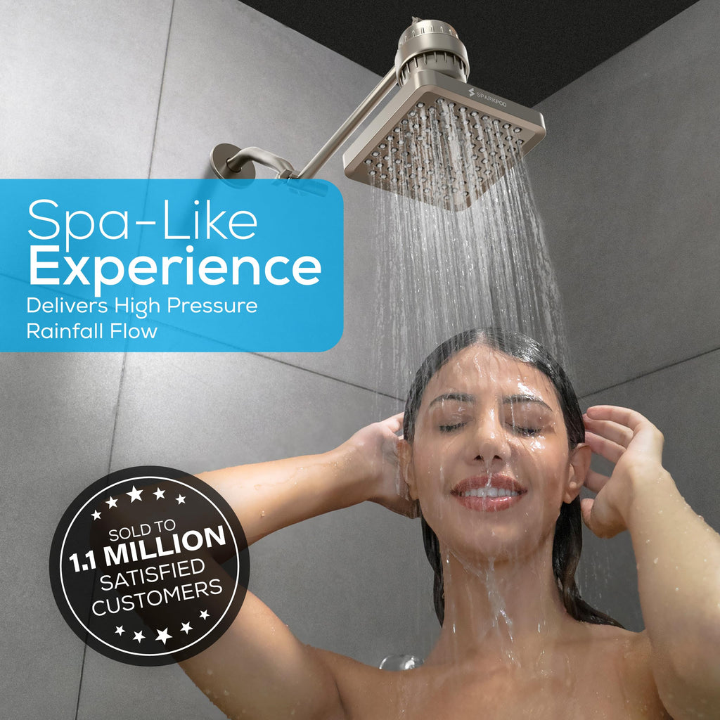 Rain Shower Head, 8 Inch Square, Elegant Brushed Nickel Finish