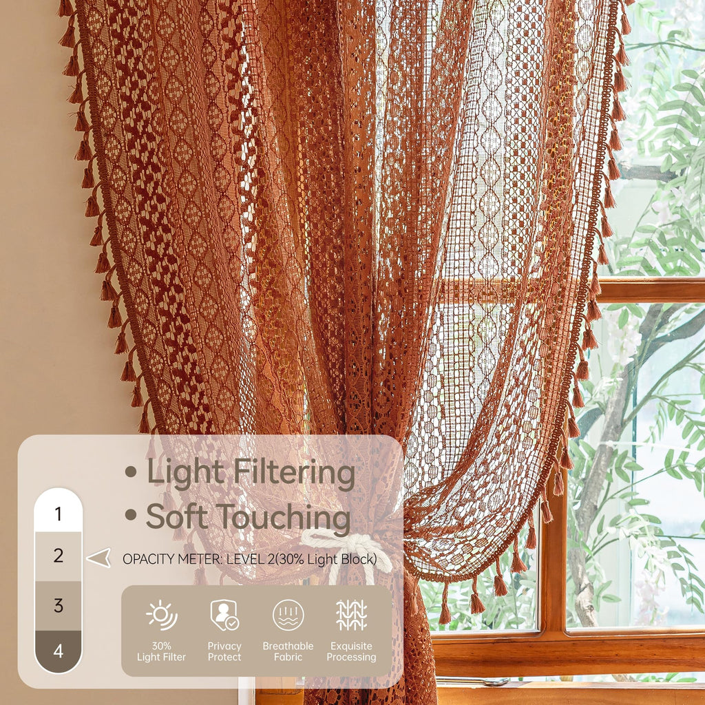 Burnt Orange Curtains Sheer 45 Inch Length Bedroom Short Small Cafe Rod Pocket Vintage Fall Privacy Let Light in