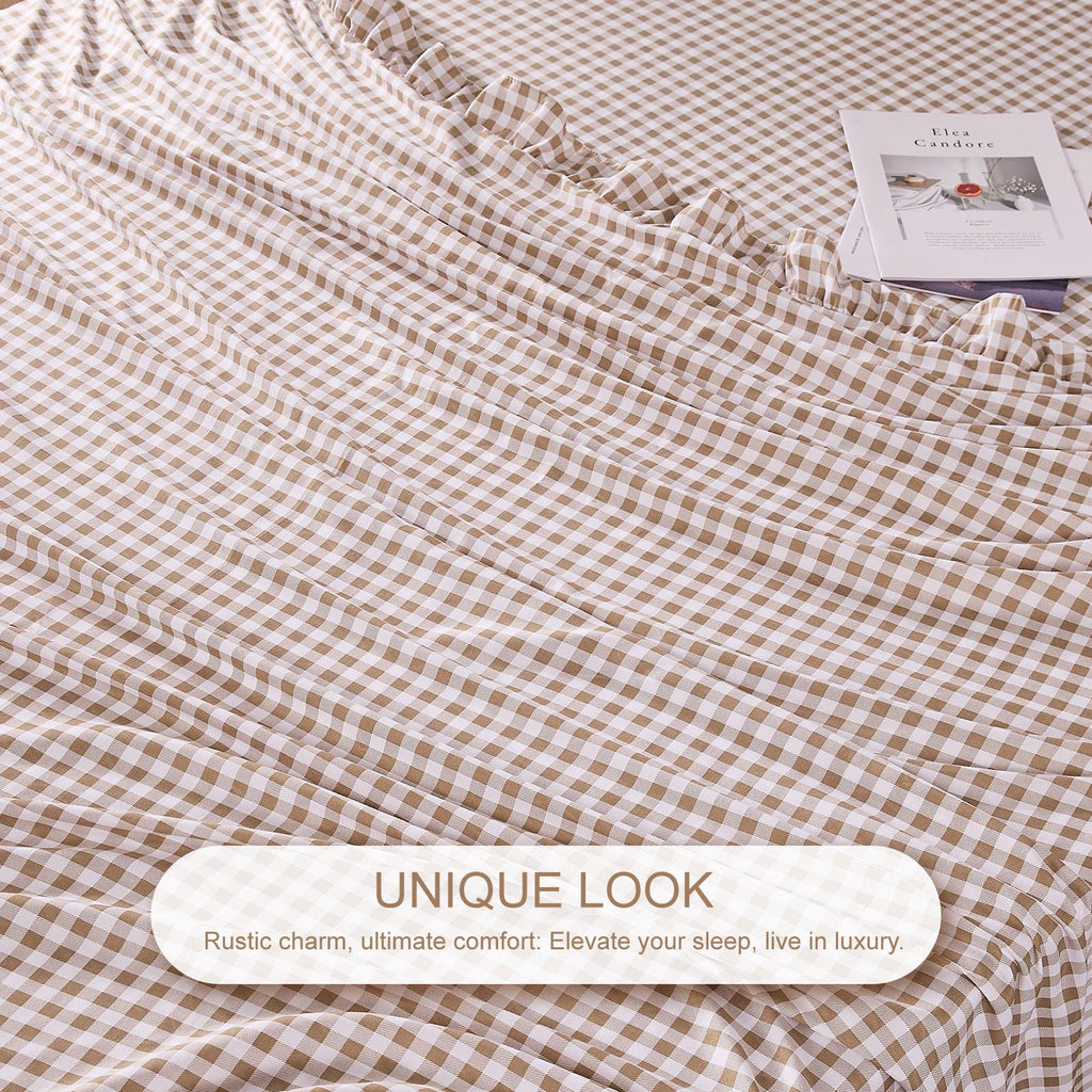 Gingham Sheet Set, Lightweight Super Soft Brushed Microfiber Plaid Bed Sheets with 16" Deep Pocket, 4 Piece