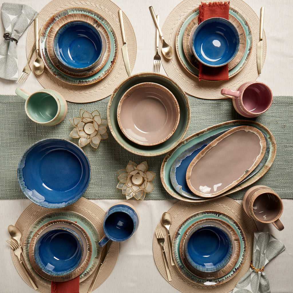 Gallery Tuscan Collection Reactive Glaze 12 Piece Stoneware Dinnerware Set Dining Kitchen Tableware Plates Bowls
