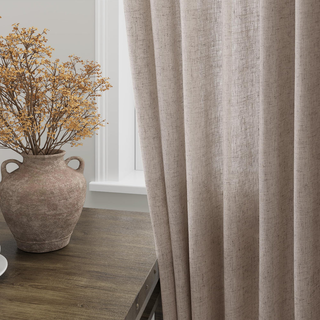 Brownish Grey Linen Curtains 63 Inches Long Back Tab Light Filtering Privacy Sheer Curtains Modern Farmhouse Coastal