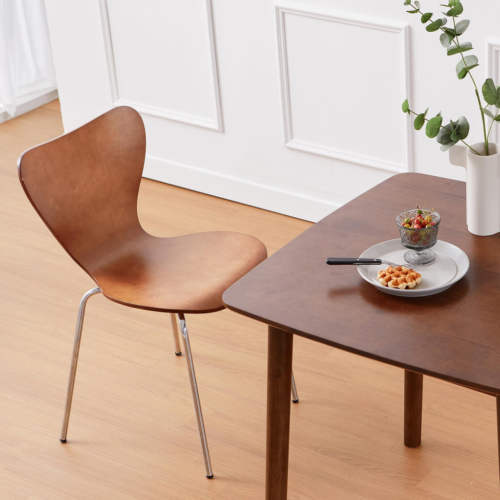 No.7 Mid-Century Modern Wooden Dining Chairs Set of 2, Contemporary Stackable Bentwood Kitchen Interior Armless