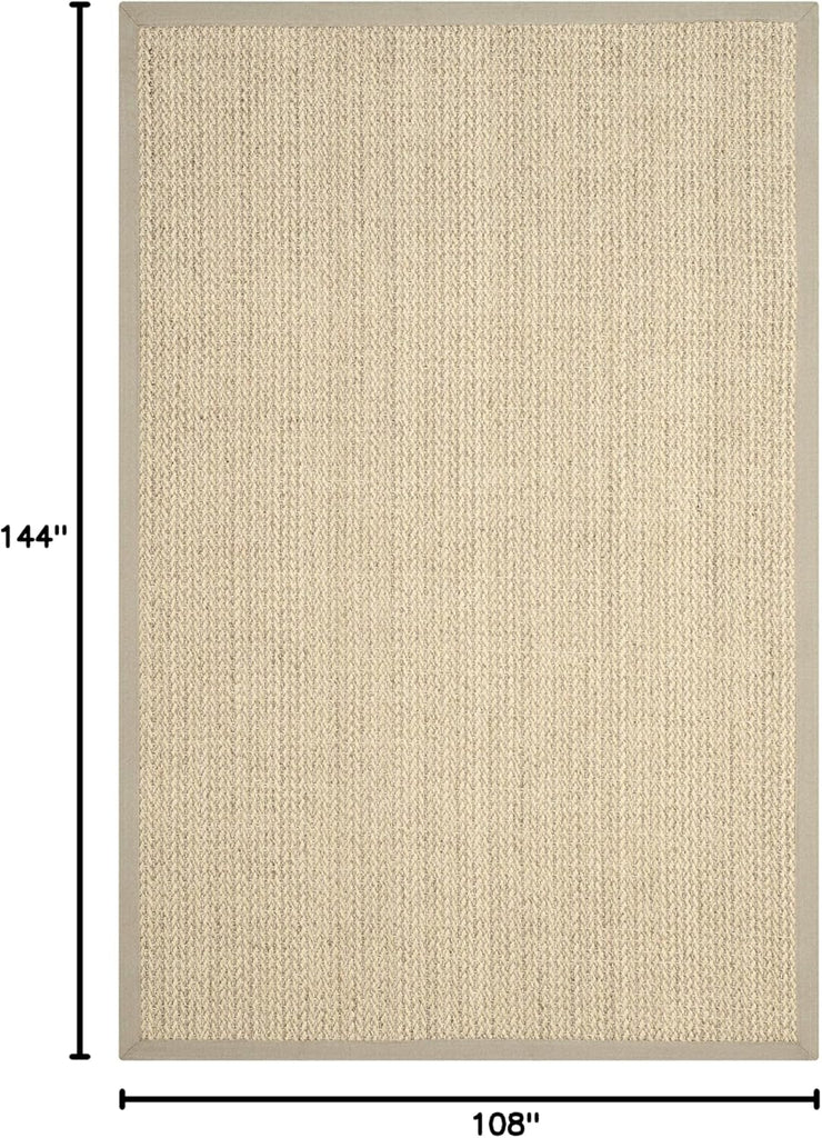 Area Rug 9x12 - Natural Fiber - Large - Light Grey, Sisal & Wool, Woven Design with Border