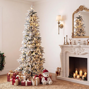 Pre‐Lit Snow Flocked Christmas Tree, Slim Pencil Xmas Tree
