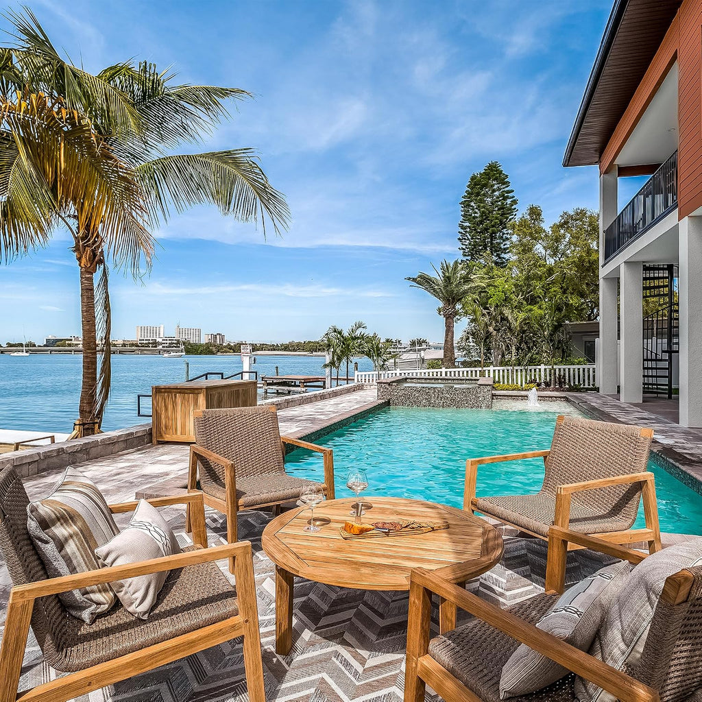 Admiral Club Chair in Brown Sand, Comfy Outdoor Chairs with Armrests, Residential and Commercial Teak Chair, Wooden