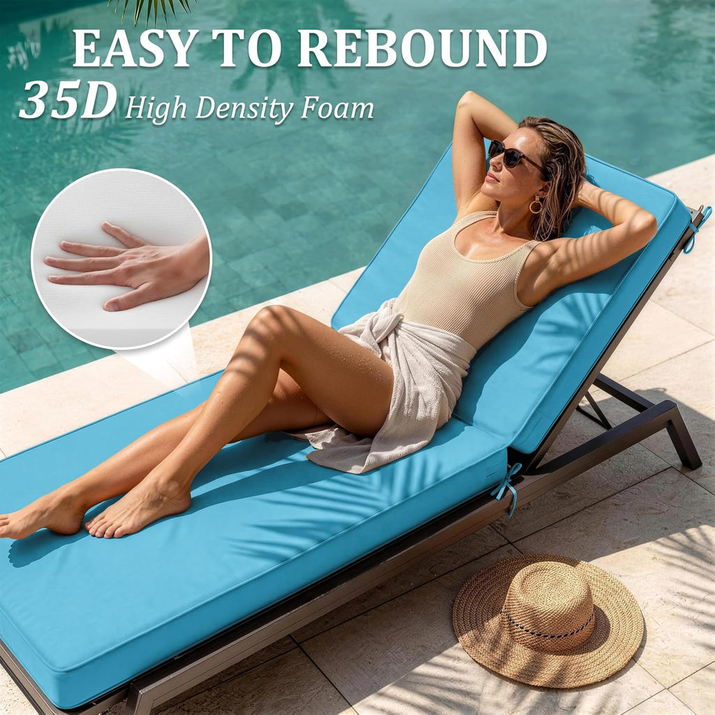 Outdoor Chaise Lounge Cushions Set of 2,Waterproof & Fade-Resistant Lounge Chair Cushion with Removable Cover & Tie