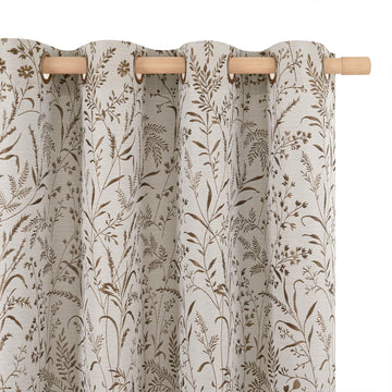 Brown French Country Curtains - Fall Jacquard Botanical Branch Vintage Cottage Core Light Filtering Linen Scandi