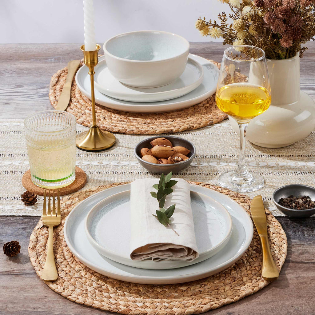 24 Piece Plates and Bowls Sets for 8, Ceramic Dishes Set, Dusk White