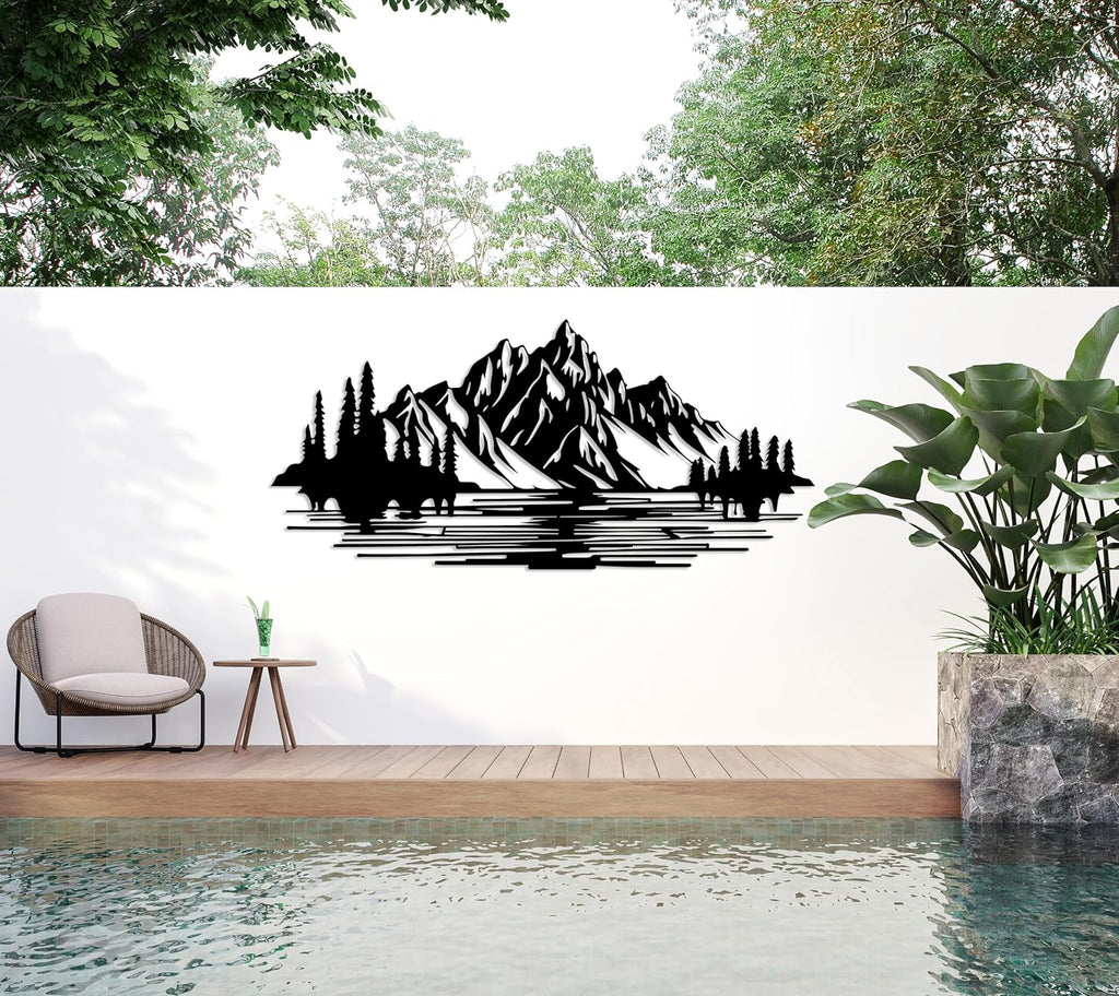Mountain Forest Metal Wall Decor, Nature and Trees Wall Art, Metal Outdoor Wildlife Lover Gift, Farmhouse Yard Wall
