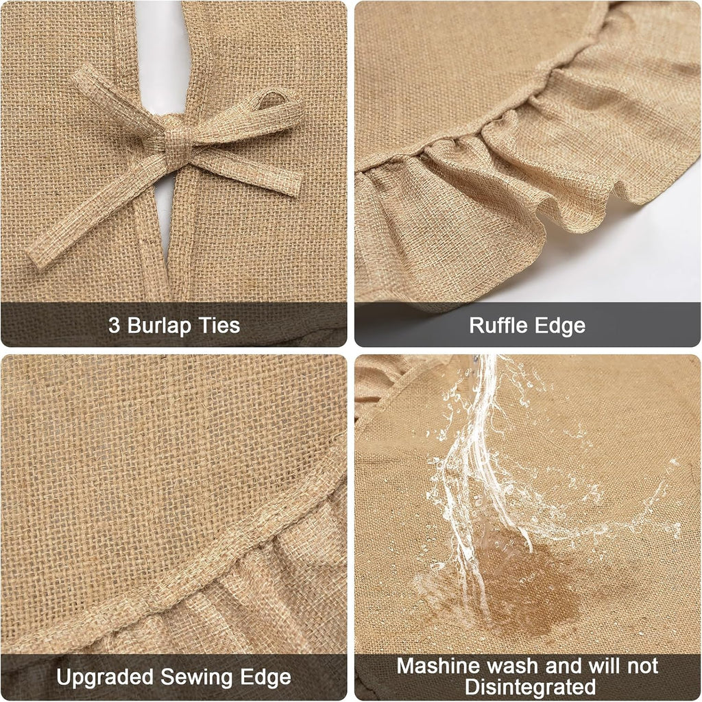 36 Inch Burlap Christmas Tree Skirt, with Ruffle Border and Bow Ties