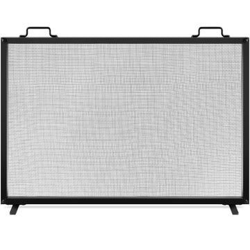 38x27in Single Panel Fireplace Screen Handcrafted Steel Mesh Spark Guard Décor w/Handles - Black