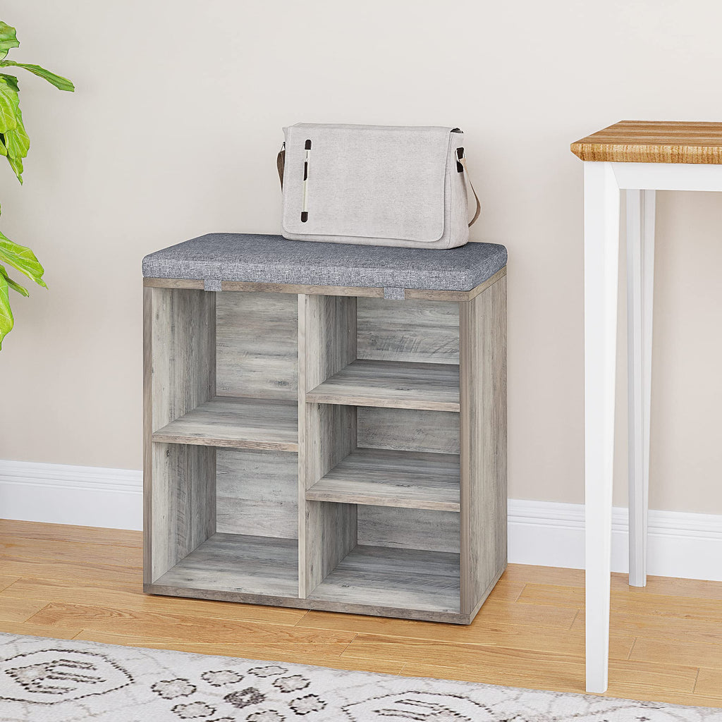 20in Shoe Bench Entryway with Storage, Cubby Storage Bench with Cushion, Small Shoe Rack Bench with 3-Tier Adjustable