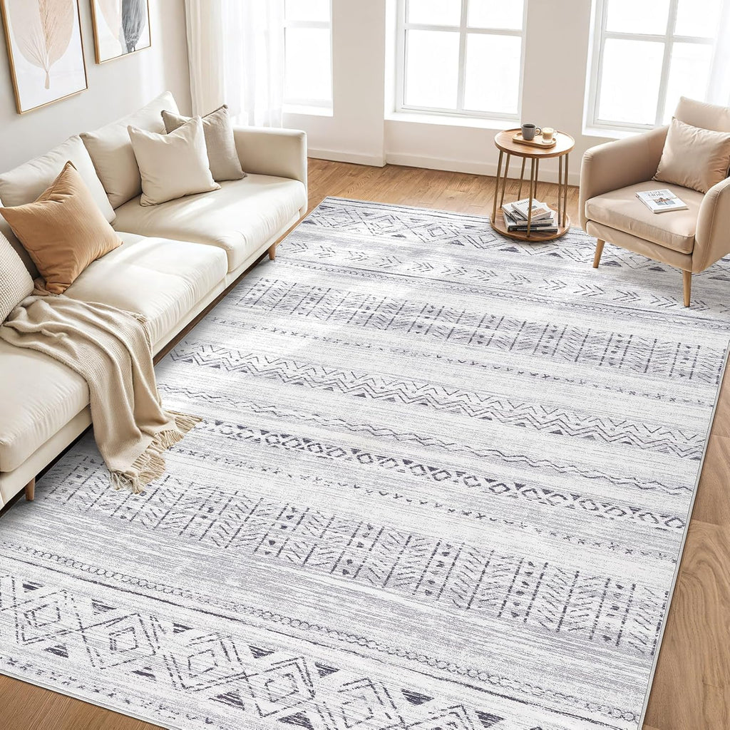 5x7 Area Rug Living Room: Washable Boho Rugs with Non Slip Backing Large Soft Indoor Stain Resistant Carpet for