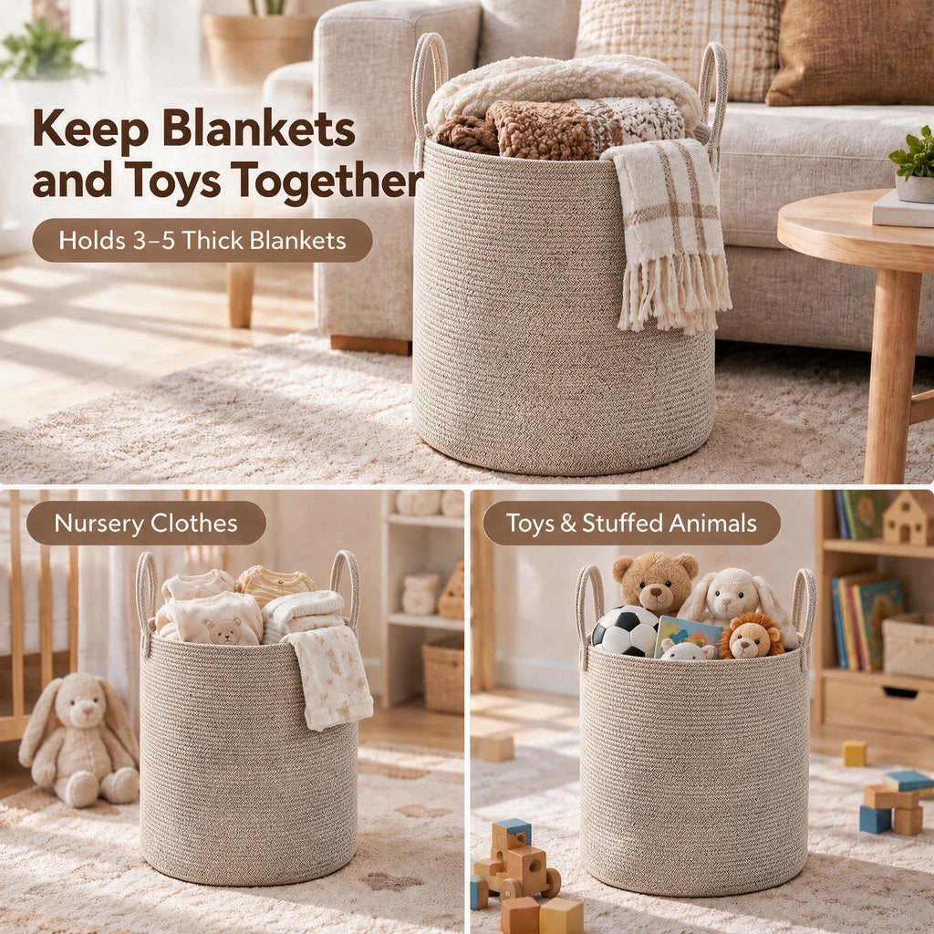 60L Cotton Rope Laundry Basket Hamper, Oatmeal