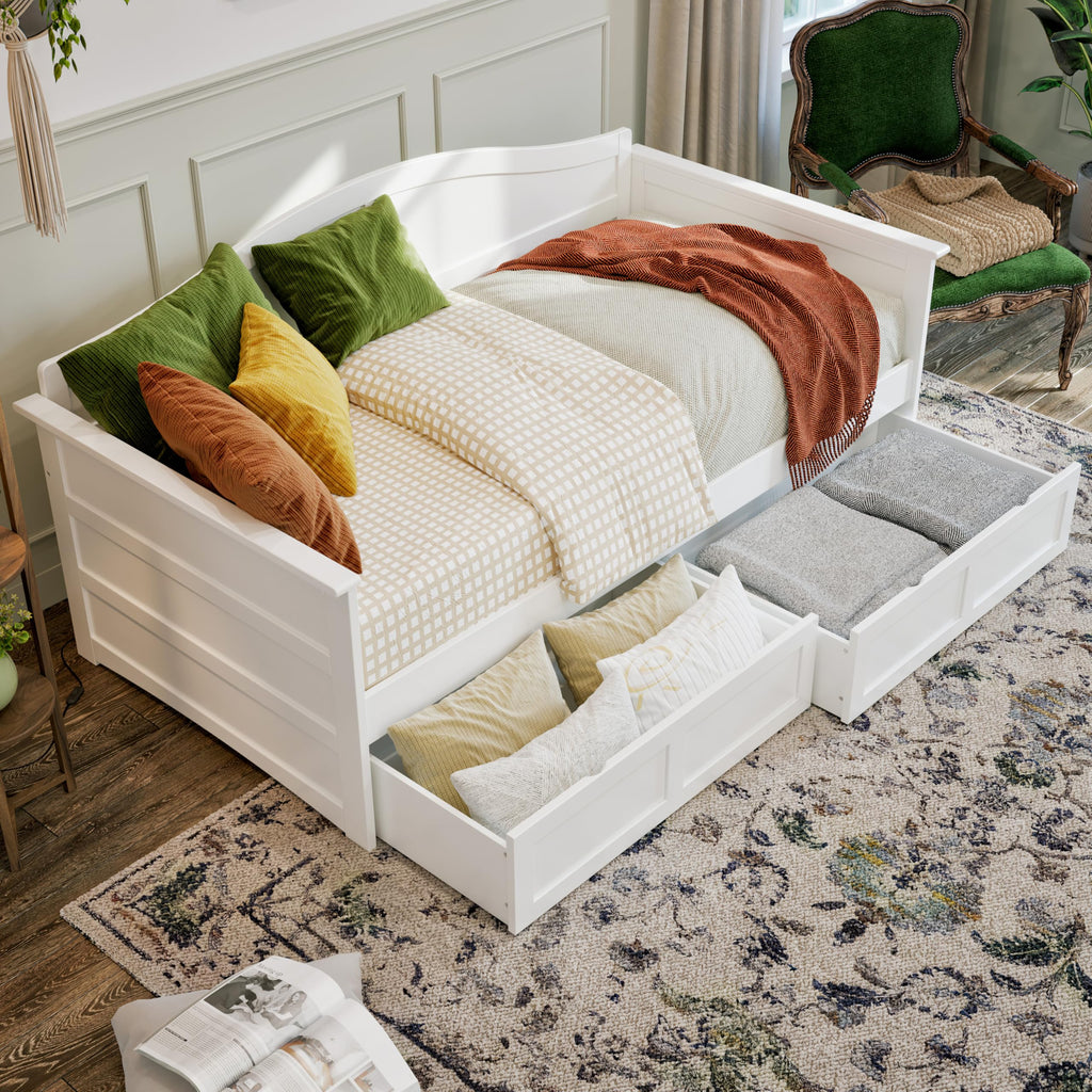 Acadia Twin Wood Daybed with 2 Storage Drawers, White