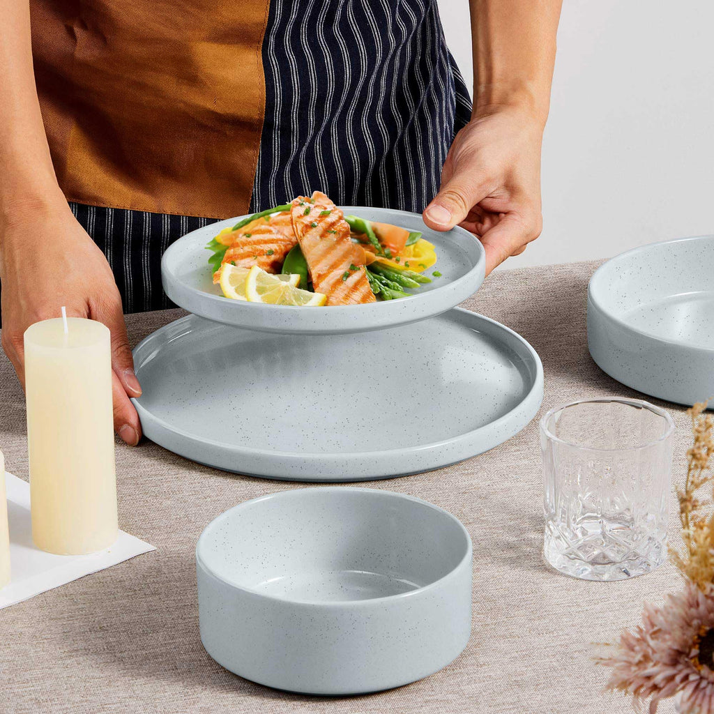 Stoneware Dinnerware Set with Salad Bowls, 8 Piece Plates and Pasta Cereal Bowls for 2, Kitchen Dinner Dish Set