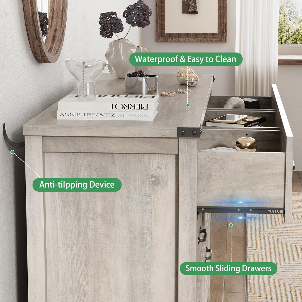 Dresser with 9 Drawers, 63" Wide Wood Chest of Drawers with Deep Drawers & Mental Handle, Modern Dresser TV Stand