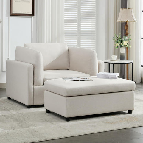Luxe Oversized Lounge Chair and Ottoman — Cream Chenille