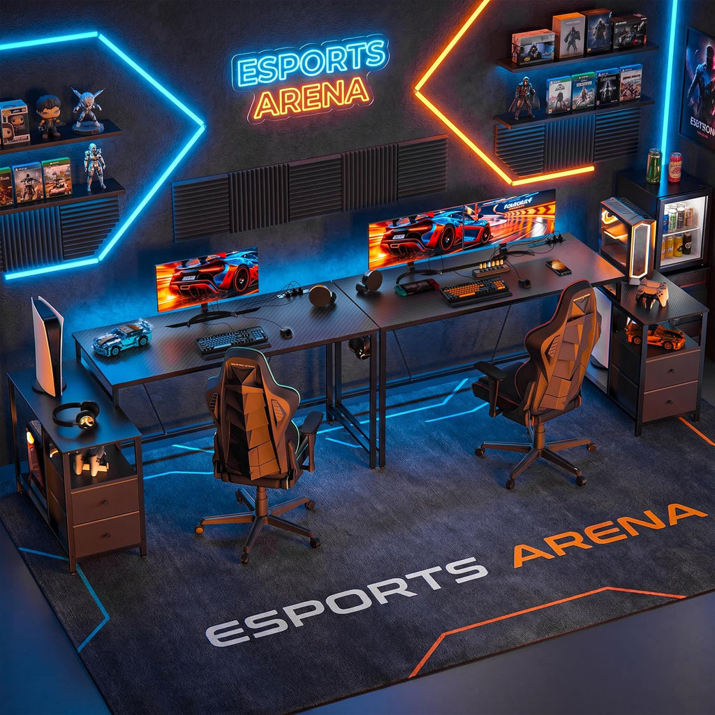 60Inch Gaming Desk Computer Desk Cable Management Carbon Fiber Texture Desk Corner Computer Desk Flip-up Computer