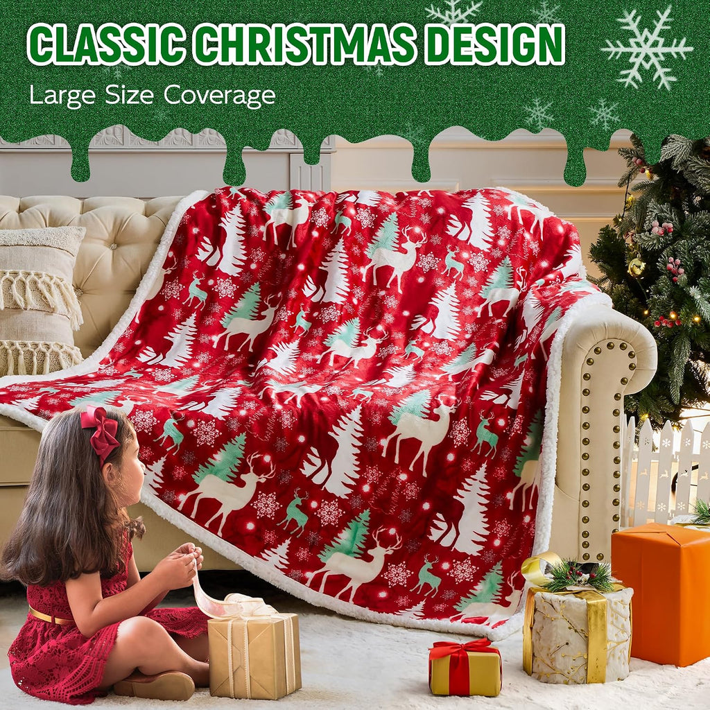 Christmas Throw Blanket, Christmas Decorations Gifts for Women, Sherpa Flannel Fleece Winter Holiday Blanket, Fluffy