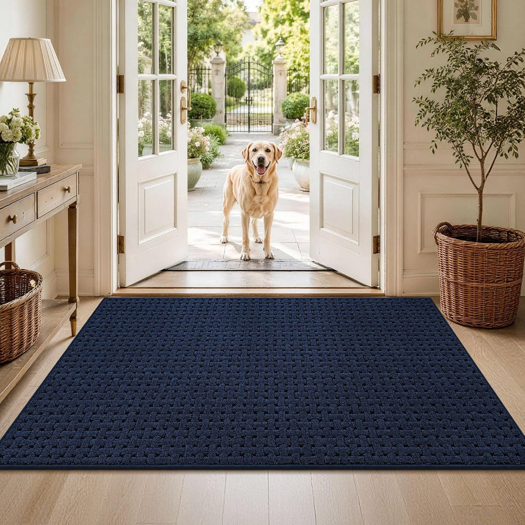Door Mat Indoor Entrance 24"x36", Non-Slip Entryway Rugs, Blue | Dirt Trapper Doormats Washable, Absorbent Entrance