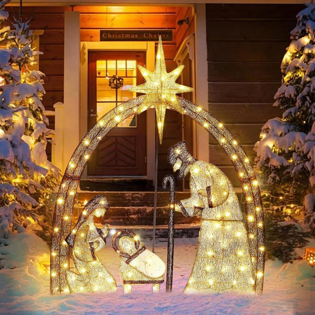 4.5FT Christmas Outdoor Decorations, Lighted Outdoor Nativity Set with 115 LED Lights, Holy Family Nativity Scene