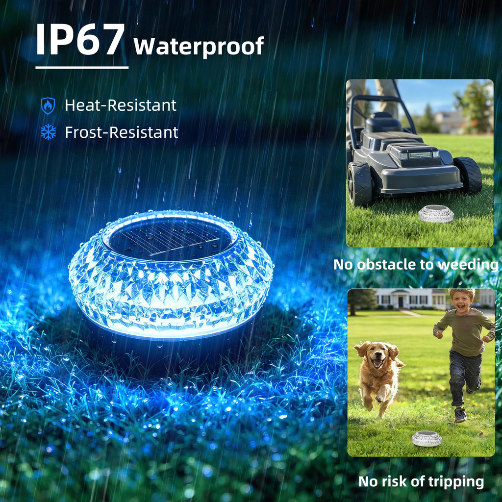 Solar Ground Lights Outdoor, 12 Pack Flat Solar Pathway Lights, IP67 Waterproof Solar Powered Disc Lights, Landscape