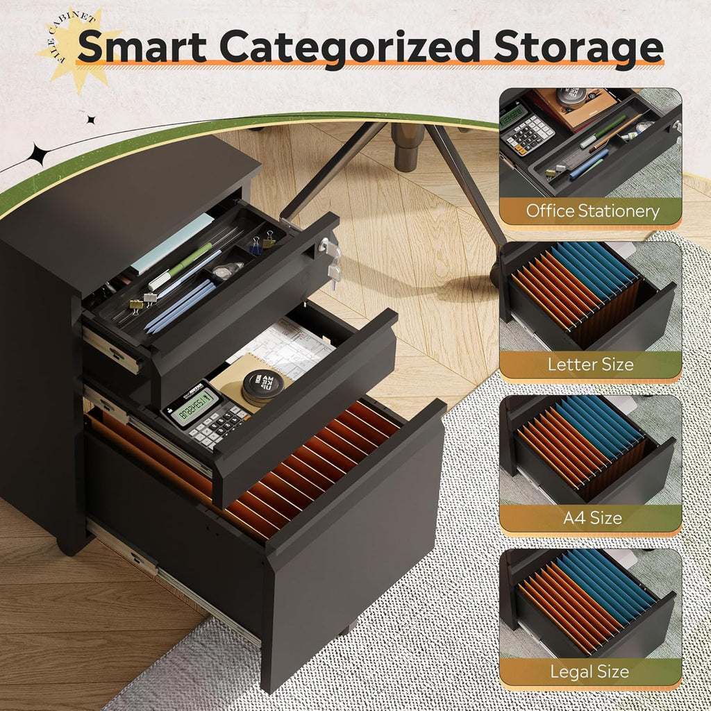 3 Drawer Mobile File Cabinet with Lock, Required Assembly | Under Desk Metal Filing Cabinet , Fits Legal/Letter/A4