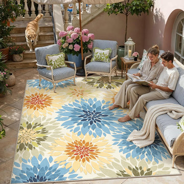 Outdoor Rug Washable Colorful Floral Large Patio Carpet